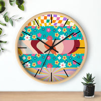 Groovy Floral Quilt in Teal and Pink Print Wall Clock! Perfect For Gifting! Free Shipping!!! 3 Colors Available!