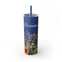 Custom Name Botanical Florals Fall Vibes Skinny Tumbler with Straw, 20oz! Multiple Colors!