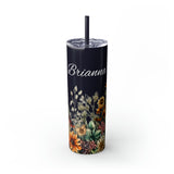 Custom Name Botanical Florals Fall Vibes Skinny Tumbler with Straw, 20oz! Multiple Colors!