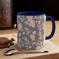 Boho Grey and Pink Florals Accent Coffee Mug, 11oz! Free Shipping! Great For Gifting! Lead and BPA Free!