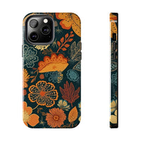 Fall Florals Navy Blue and Orange Tough Phone Cases! Fall Vibes!