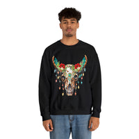 Highlander Cow Christmas Lights Skull Edition Unisex Heavy Blend Crewneck Sweatshirt!