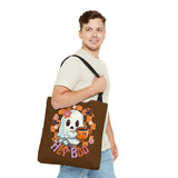 Hey Boo Happy Little Ghost Halloween Fall Vibes Tote Bag!