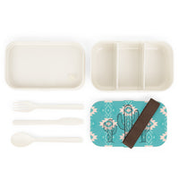 Western Inspired Creamy Aqua Cactus Bento Lunch Box! Free Shipping!!! Great For Gifting! BPA Free!