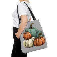 Steel Blue Grey Pumpkin Stack Fall Vibes Tote Bag!