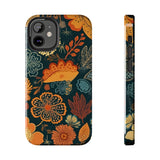 Fall Florals Navy Blue and Orange Tough Phone Cases! Fall Vibes!