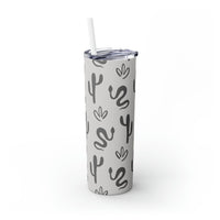 Western Inspired Snakes and Cactus Black and Grey Skinny Tumbler with Straw, 20oz!