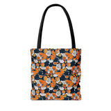 Navy Blue and Orange Florals Fall Vibes Tote Bag!