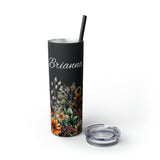 Custom Name Botanical Florals Fall Vibes Skinny Tumbler with Straw, 20oz! Multiple Colors!