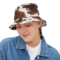 Distressed Cow Print Brown Western Inspired Bucket Hat! Free Shipping! Made in The USA!