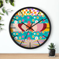 Groovy Floral Quilt in Teal and Pink Print Wall Clock! Perfect For Gifting! Free Shipping!!! 3 Colors Available!