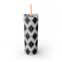 Custom Name Black and White Aztec Printed Skinny Tumbler with Straw, 20oz! Multiple Colors!