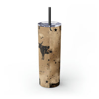 Western/Boho Bull Acid Wash Neutrals Skinny Tumbler with Straw, 20oz!