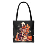 Skeleton Spooky Book Stack Halloween Fall Vibes Tote Bag!