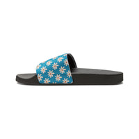 Turquoise Daisy Flower Print Summer Beach Slides, Women's PU Slide Sandals! Free Shipping!!!