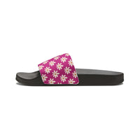 Vibrant Pink Daisy Flower Print Summer Beach Slides, Women's PU Slide Sandals! Free Shipping!!!