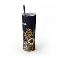 Custom Name Botanical Florals Fall Vibes Skinny Tumbler with Straw, 20oz! Multiple Colors!