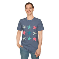 Pink and Blue Star Fish Medley Unisex Graphic Tees! Summer Vibes! All New Heather Colors!!! Free Shipping!!!