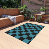 Teal Checkered Non Slip Outdoor Rug! Chenille Fabric! Free Shipping!