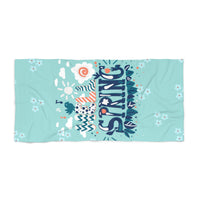 Hello Spring Aqua Blue Hippie Flower 100 Percent Cotton Backing Beach Towel! Free Shipping!!! Gift to a Friend! Travel in Style!