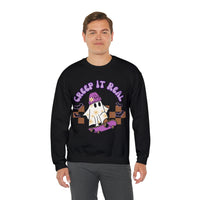 Creep it Real Skate Boarding Retro Ghost Unisex Heavy Blend Crewneck Sweatshirt! Halloween! Fall Vibes!