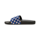 Vibrant Blue Daisy Flower Print Summer Beach Slides, Women's PU Slide Sandals! Free Shipping!!!