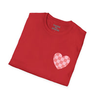 Valentines Day Pink Plaid Heart Basics Wear Anywhere Unisex Graphic Tee! All New Heather Colors!!! Free Shipping!!!