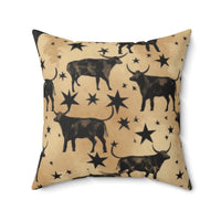 Western/Boho Black Cow Tin Star Brown Print Square Pillow!