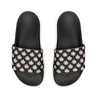 Classic Black Daisy Flower Print Summer Beach Slides, Women's PU Slide Sandals! Free Shipping!!!