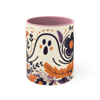 Spooky Purple and Orange Ghost Halloween Retro Accent Coffee Mug, 11oz! Multiple Colors Available! Halloween!