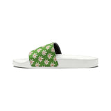 Dusty Green Daisy Flower Print Summer Beach Slides, Women's PU Slide Sandals! Free Shipping!!!