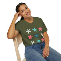 Pink and Blue Star Fish Medley Unisex Graphic Tees! Summer Vibes! All New Heather Colors!!! Free Shipping!!!