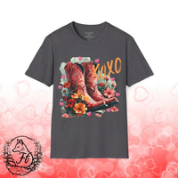 Valentines Day Pink Cowgirl Boots XoXo Unisex Graphic Tee! All New Heather Colors!!!