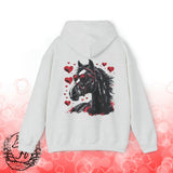 Black Horse With Red Hearts Back Designs Unisex Heavy Blend Hooded Sweatshirt! Free Shipping!!!