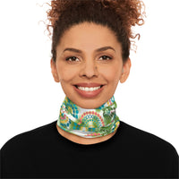 Green Retro Swirl Print Lightweight Neck Gaiter! 4 Sizes Available! Free Shipping! UPF +50! Great For All Outdoor Sports!