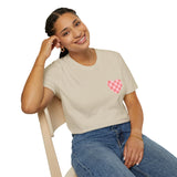 Valentines Day Pink Plaid Heart Basics Wear Anywhere Unisex Graphic Tee! All New Heather Colors!!! Free Shipping!!!