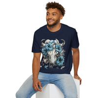 Coastal Cowgirl Cow Skull Hibiscus Florals Blue Unisex Graphic Tees! Summer Vibes! All New Heather Colors!!! Free Shipping!!!