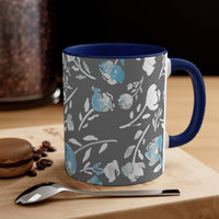 Boho Grey Blue Florals Accent Coffee Mug, 11oz! Free Shipping! Great For Gifting! Lead and BPA Free!