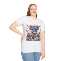 Easter Egg Highlander Cow With Egg Crown Unisex Graphic Tees! Spring Vibes! All New Heather Colors!!! Free Shipping!!!