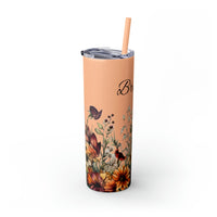 Custom Name Botanical Florals Fall Vibes Skinny Tumbler with Straw, 20oz! Multiple Colors!