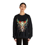 Highlander Cow Christmas Lights Skull Edition Unisex Heavy Blend Crewneck Sweatshirt!