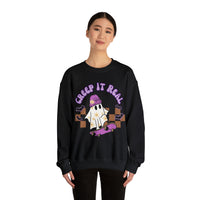 Creep it Real Skate Boarding Retro Ghost Unisex Heavy Blend Crewneck Sweatshirt! Halloween! Fall Vibes!