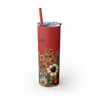 Custom Name Botanical Florals Fall Vibes Skinny Tumbler with Straw, 20oz! Multiple Colors!