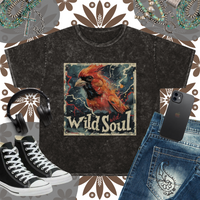 Wild Soul Red Bird Stamp Distressed Unisex Mineral Wash T-Shirt! New Colors! Free Shipping!!!