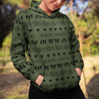 Hunter Green Aztec Black Unisex Pullover Hoodie! All Over Print! New!!!