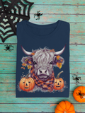 Highlander Scottish Cow Jacko-lantern Unisex Graphic Tees! Halloween! Fall Vibes!