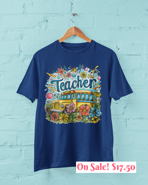The Teacher Floral School Bus Unisex Graphic Tees! All New Heather Colors!!! Free Shipping!!! Back To School!