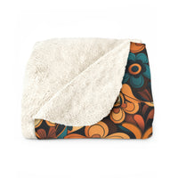 Vintage Orange and Teal Floral Sherpa Fleece Blanket!