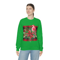 Red Cardinal Buffalo Print Holiday Unisex Heavy Blend Crewneck Sweatshirt! Winter Vibes!