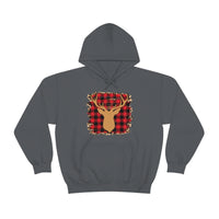 Minimalistic Deer Buffalo Plaid Unisex Heavy Blend Hooded Sweatshirt! Winter Vibes!